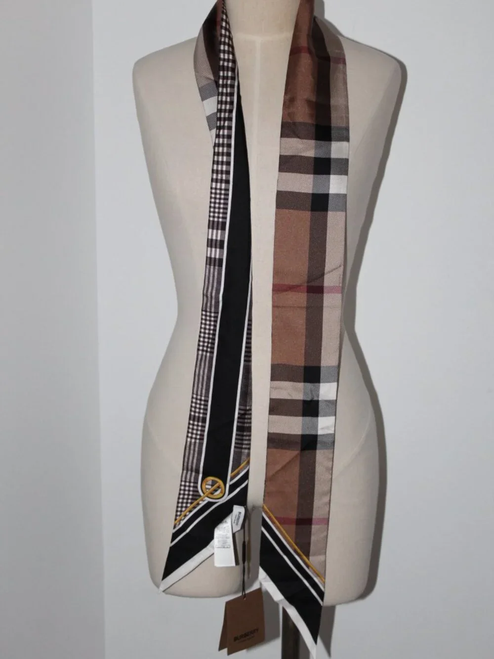 NWT Burberry Mixed Print Nova Check Skinny Scarf